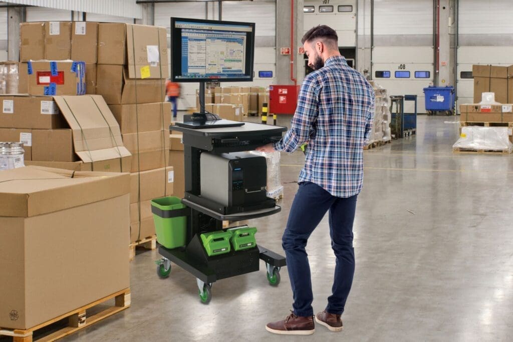 warehouse mobile printer carts and workstations