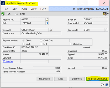 reprint vendor remittance in GP