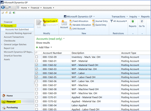 bulk inactivate GL accounts