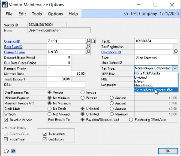 GP 1099 NEC options