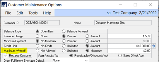customer maintenance options in GP