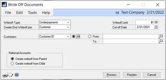 write off documents in GP