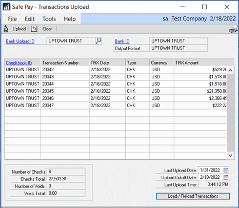 safe pay transactions upload